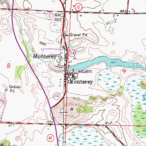 Topographic Map of Monterey Dam, WI