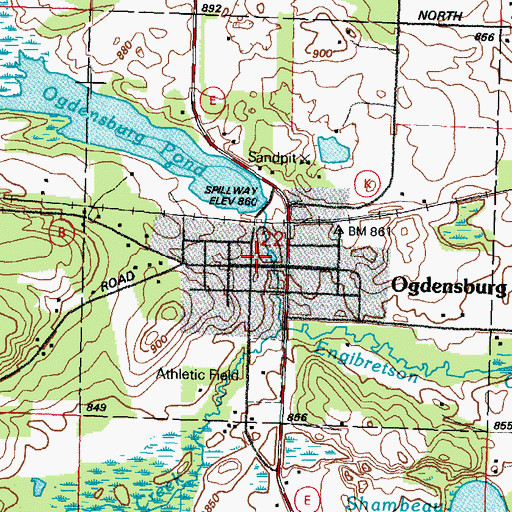 Topographic Map of Ogdensburg 1855c325 Dam, WI