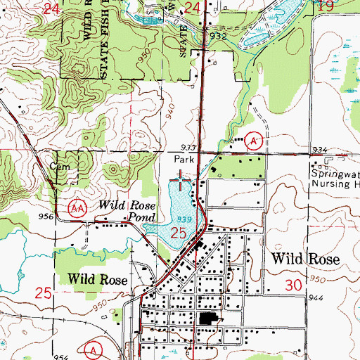 Topographic Map of Wild Rose WP117 Dam, WI