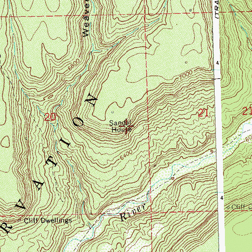 Topographic Map of Sandal House, CO