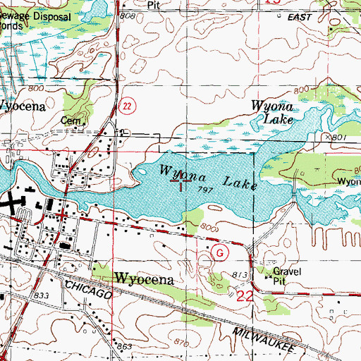 Topographic Map of Wyona Lake, WI