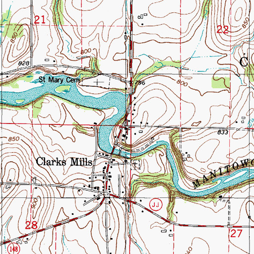 Topographic Map of Clarks Mills Pond, WI
