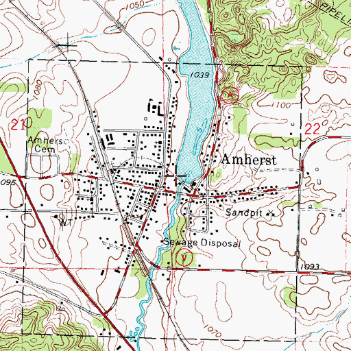 Topographic Map of Amherst Dam, WI