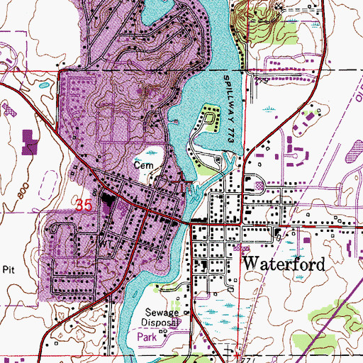 Topographic Map of Waterford 3WR1680 Dam, WI