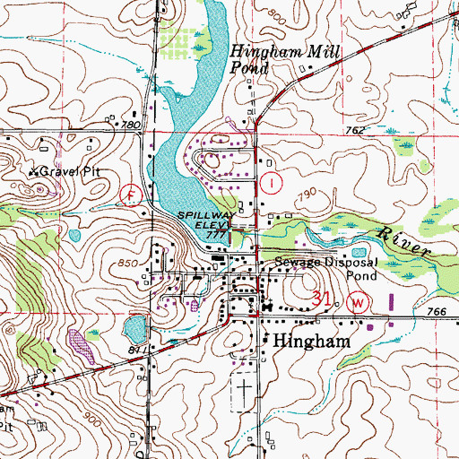 Topographic Map of Hingham Dam, WI
