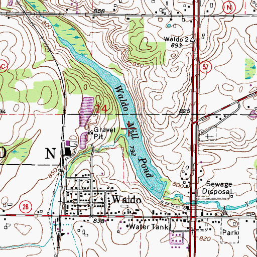 Topographic Map of Waldo Mill Pond, WI