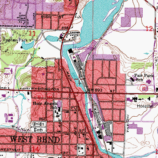 Topographic Map of West Bend Dam, WI