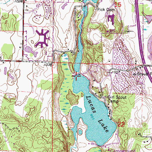 Topographic Map of Lucas Lake Dam, WI