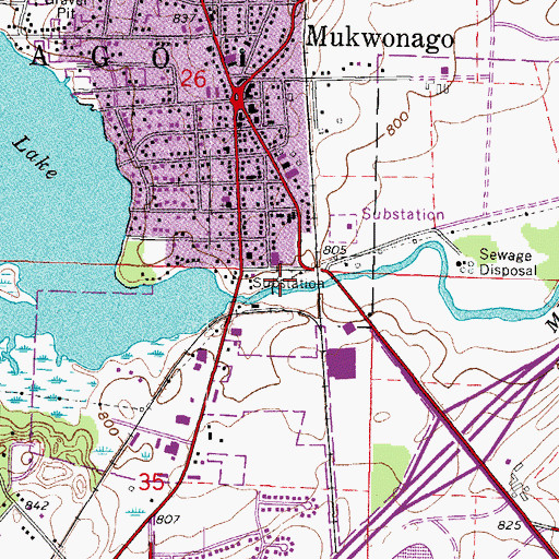 Topographic Map of Mukwonago Dam, WI