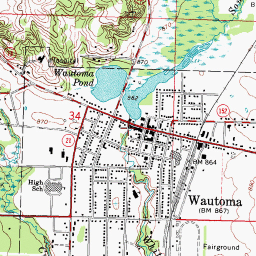 Topographic Map of Wautoma Dam, WI