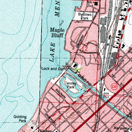 Topographic Map of Mendota Locks 2WP1286 Dam, WI