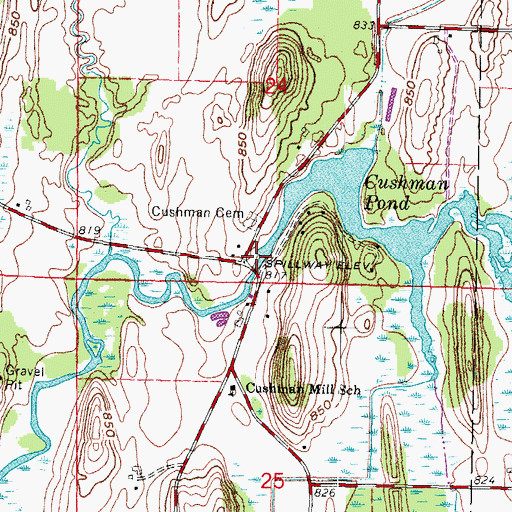 Topographic Map of Cushman Dam, WI