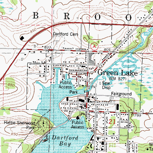 Topographic Map of Upper Green Lake Dam, WI
