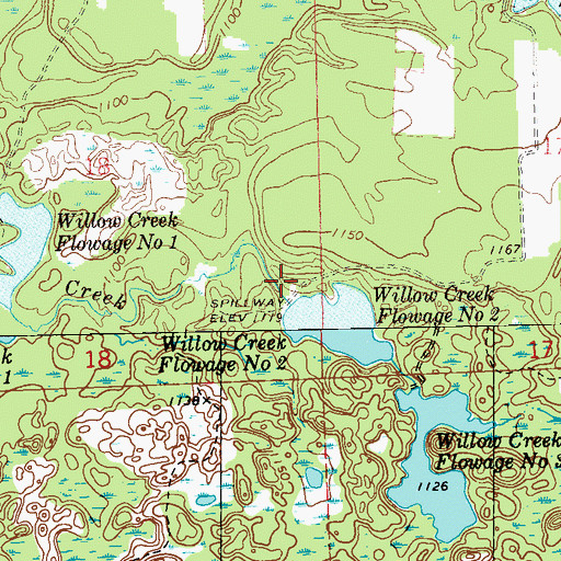 Topographic Map of Willow Creek Flowage Number 2 E12.52 Dam, WI
