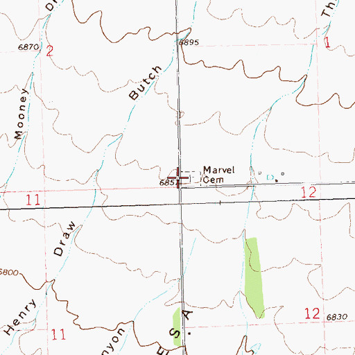 Topographic Map of Marvel Cemetery, CO
