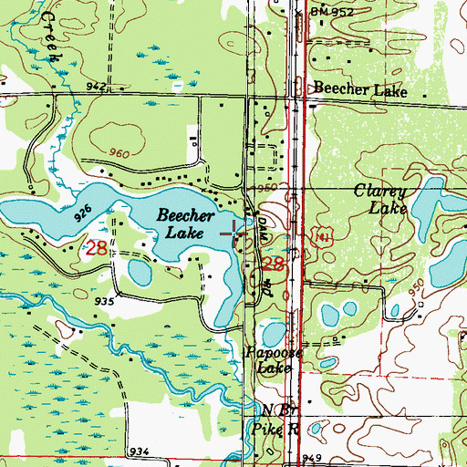 Topographic Map of Beecher Lake 3WR1552 Dam, WI