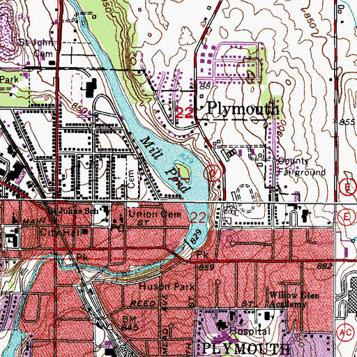 Topographic Map of Plymouth Millpond 58.6, WI