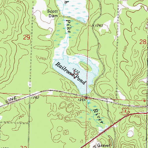 Topographic Map of Railroad Pond, WI