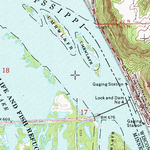 Topographic Map of Pool 4, WI