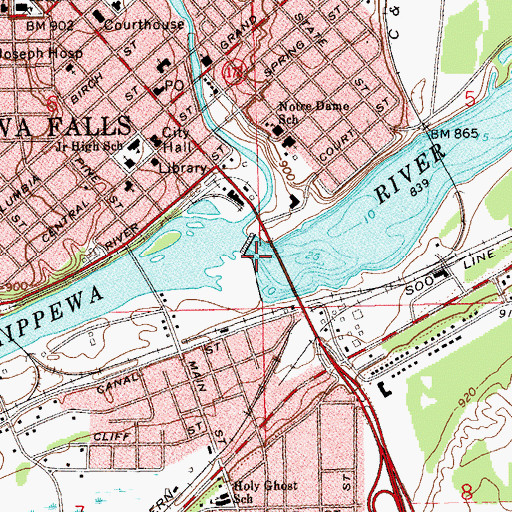 Topographic Map of Chippewa Falls WP304 Dam, WI