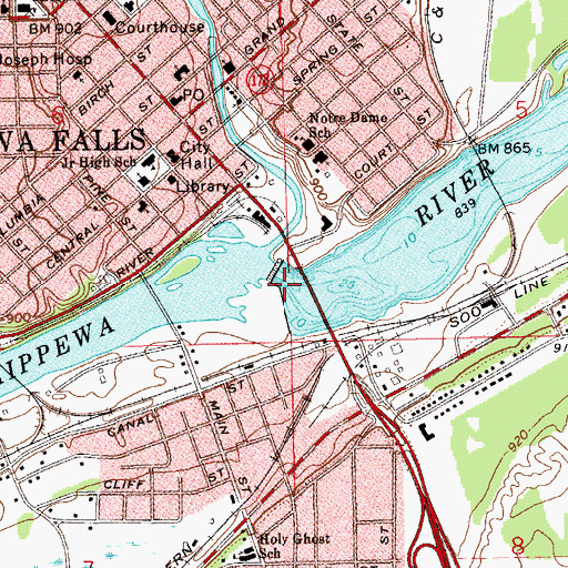 Topographic Map of Chippewa Falls Flowage 5555, WI