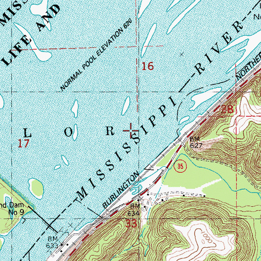 Topographic Map of Pool 9, IA
