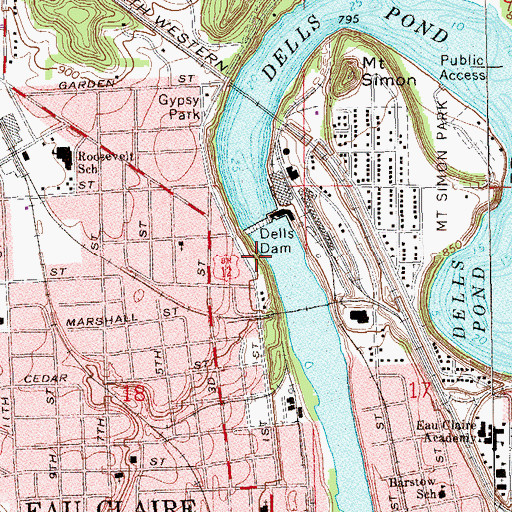 Topographic Map of Dells 1907C35 Dam, WI
