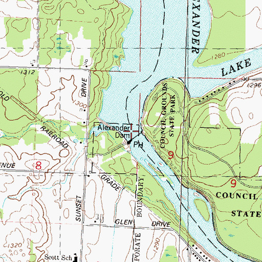 Topographic Map of Alexander WP200 Dam, WI