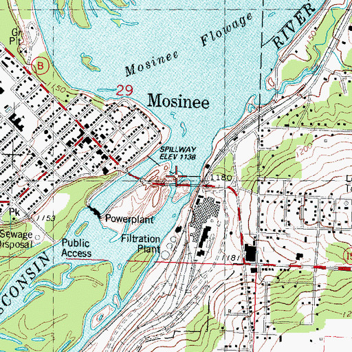 Topographic Map of Mosinee 1893C138 Dam, WI