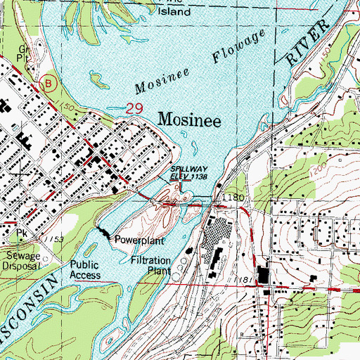 Topographic Map of Mosinee Flowage 4126, WI