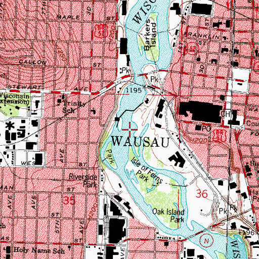 Topographic Map of Wausau Dam 3092, WI
