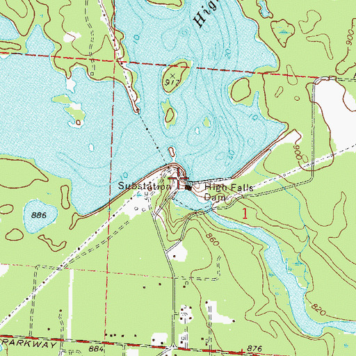 Topographic Map of High Falls 2WP928 Dam, WI