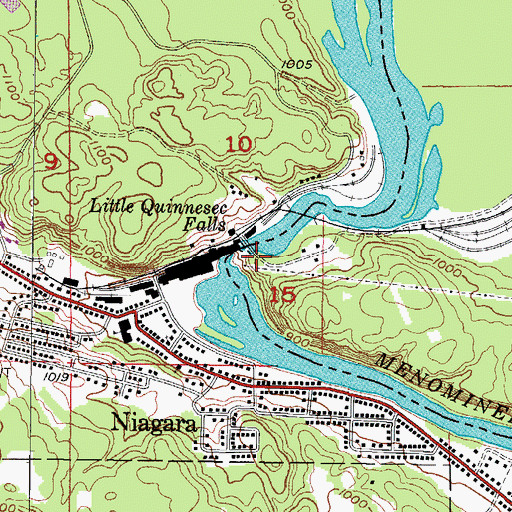 Topographic Map of Little Quinnesec Falls Dam, WI