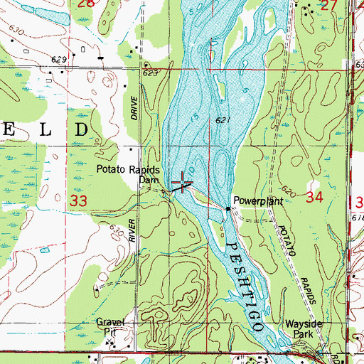 Topographic Map of Potato Rapids WP 133 Dam, WI