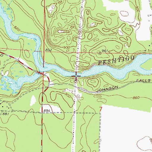 Topographic Map of Johnson Falls Flowage 647, WI