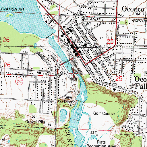 Topographic Map of Lower Oconto Falls 1857c195 Dam, WI