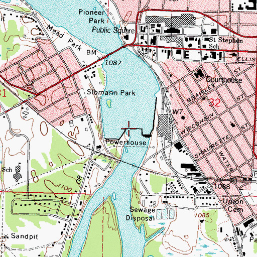 Topographic Map of Stevens Point 2WP43 Dam, WI