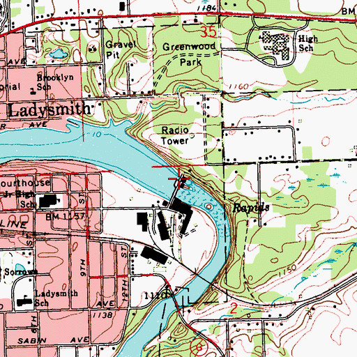 Topographic Map of Ladysmith Flowage 1940, WI