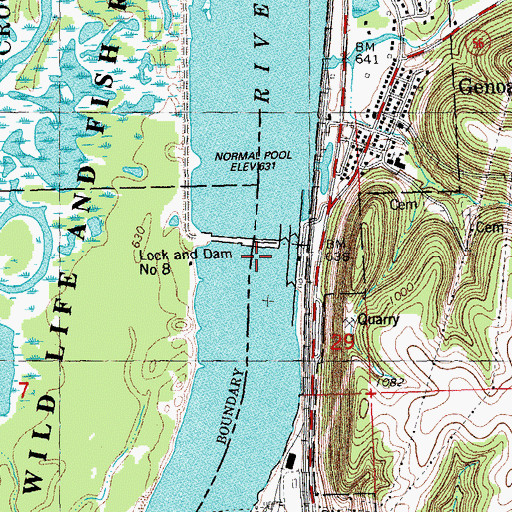 Topographic Map of Lock and Dam Number 8, WI