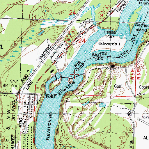 Topographic Map of Centralia Flowage 5401, WI