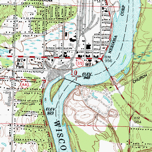 Topographic Map of Nekoosa Flowage 5564, WI