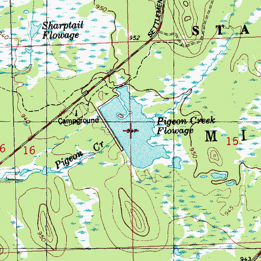 Topographic Map of Pigeon Creek Flowage, WI