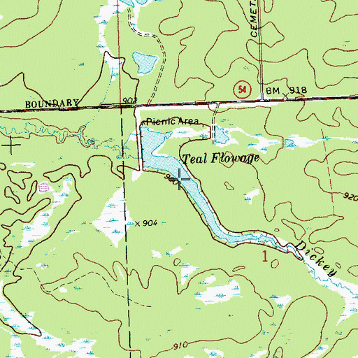 Topographic Map of Teal Flowage, WI