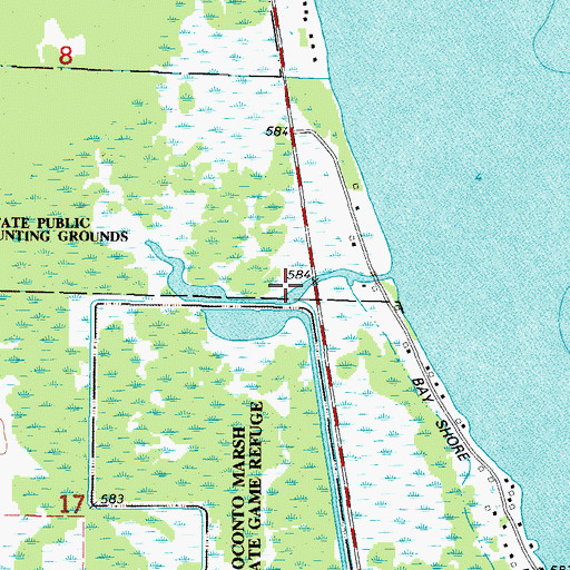 Topographic Map of Oconto Marsh Wildlife Area 3WR350 Dam, WI