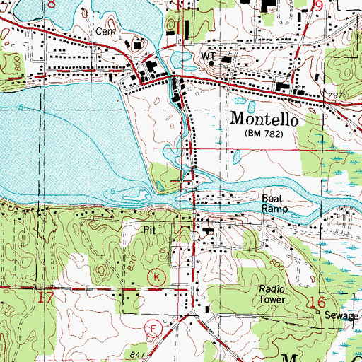 Topographic Map of Montello Dam, WI