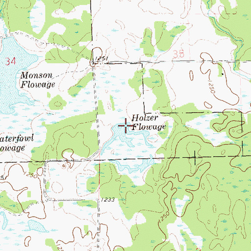 Topographic Map of Holzer Flowage G12.575 Dam, WI