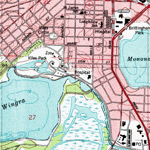 Topographic Map of Lake Wingra WP 74 Dam, WI