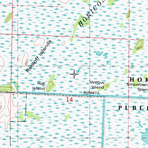 Topographic Map of Burnett Flowage, WI