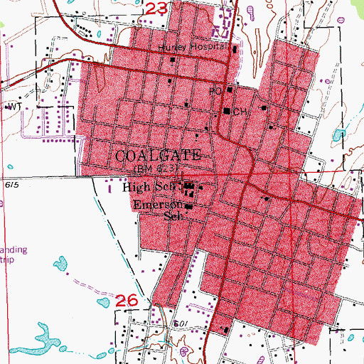 Topographic Map of Coalgate High School, OK