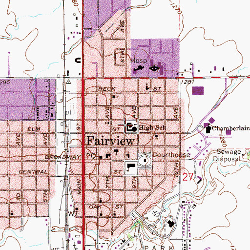 Topographic Map of Fairview High School, OK